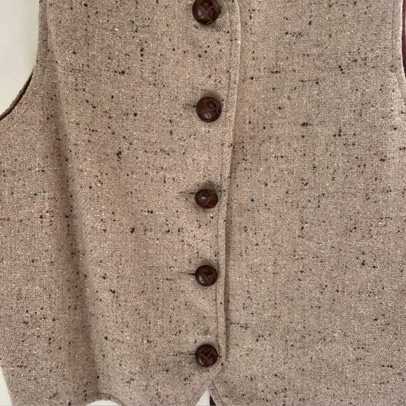 Vintage Esprit Wool Rayon Blend Vest Wooden Buttons Flecked Tan Brown Lined S - Picture 2 of 5